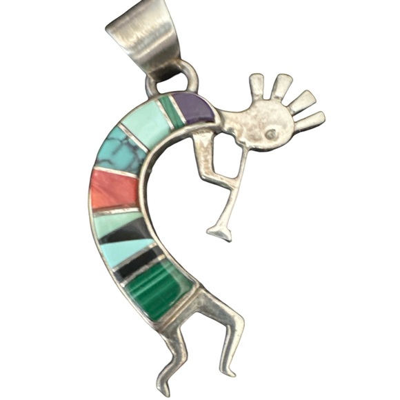 VTG Kokopelli Native American Pendant Sterling Multi Stone Inlay TSF MM - Picture 1 of 10
